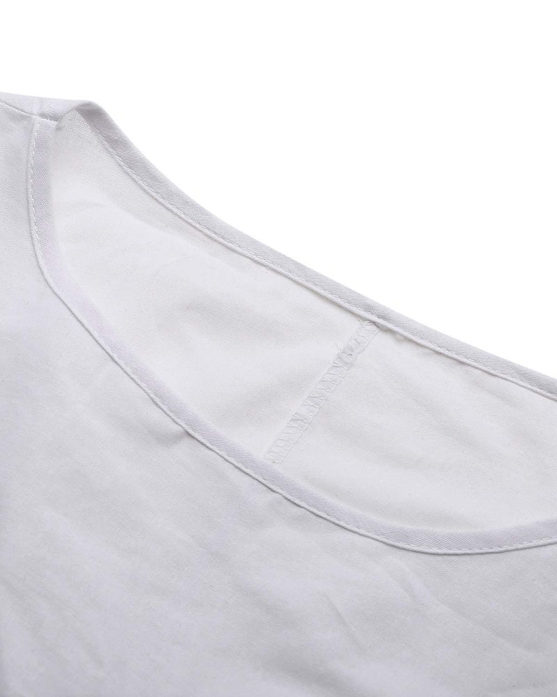 Jacansi Women Boho Beach Party Plain Cotton Linen High Low Hem Kaftan Dress (04-White, L) - Image 4